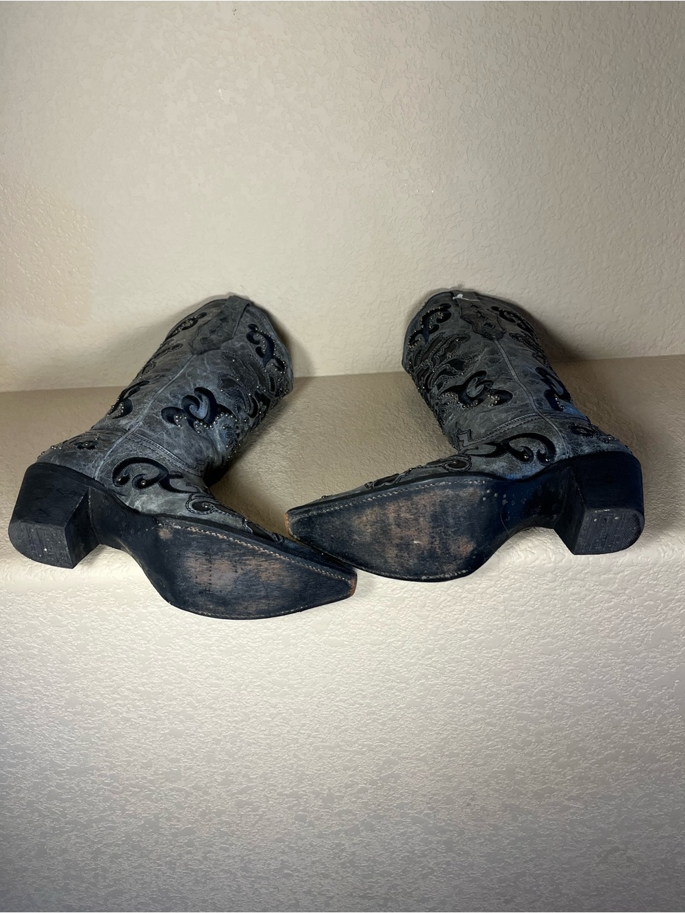 Corral Tooled Leather Western Boots in Gray & Black - Picture 4 of 6